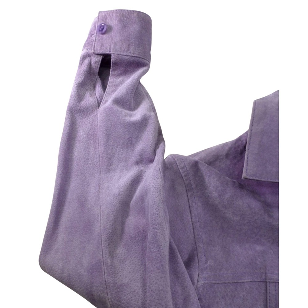 A.M.I. Womens Purple Suede Leather Button Up Shirt Long Sleeve Jacket Style 244S - Picture 3 of 13